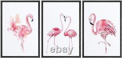 NWT Framed Wall Art Print Set Pink Watercolor Style Flamingo Set Animals Wild