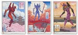 Neon Genesis Evangelion Japanese Edo Style Giclee Poster Set x3 12x17 Mondo
