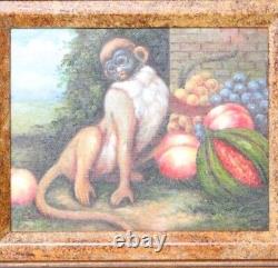 Oil Paintings by Markey both paintings are of mischievous monkeys in fruit
