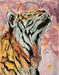 Original 3 Pieces Of Big Cat Acrylic Paintings Set Acrylic On Canvas Unframed