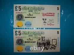 Original £5 GBP Note Canvas Set un signed plus Free Dismaland Banksy flyer
