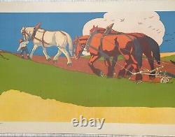Original Antique Roger Chapelet HORSES & COWS Farming FERNAND NATHAN Lithographs