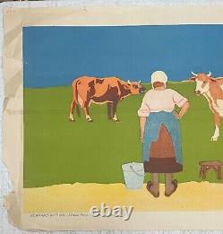 Original Antique Roger Chapelet HORSES & COWS Farming FERNAND NATHAN Lithographs