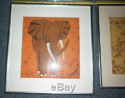 Original Framed & Signed J Mwangi African Animal Painting Set of 4, 15 x 15