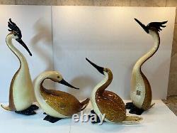 Oscar Zanetti Art Glass-set 2 Herons, 2 Ducks