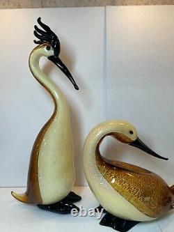 Oscar Zanetti Art Glass-set 2 Herons, 2 Ducks