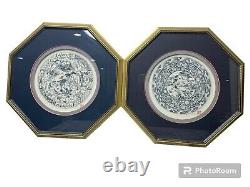 PAIR Bombay Company Collection Blue & White Plates Numbered Prints Deer & Crane