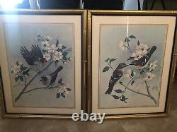 Pair Of Vintage Saron Framed Bird Prints Quality Wooden Frames 20x 16