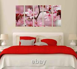 Pink Sakura Spring Blossoms Flower Photo on Canvas Print 5 Piece Wall Art Framed