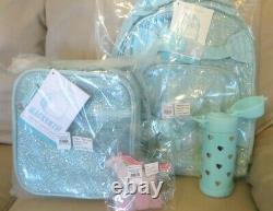 Pottery Barn SET Glitter Backpack+LUNCH BOX+Water bottle heart+bag unicorn Horse