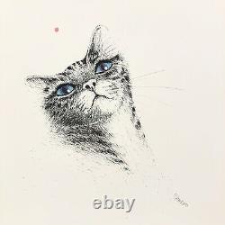 Rabindra Danks Cat Prints 1973 Set of 2 Matted Framed Lifelike Drawings