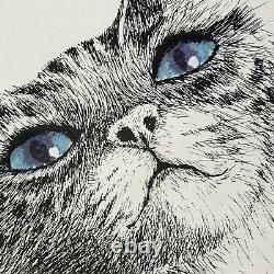 Rabindra Danks Cat Prints 1973 Set of 2 Matted Framed Lifelike Drawings