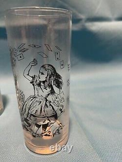 Rare Alice in Wonderland Fishs Eddy Libbey Set Of 4 Drinking Glasses Tumblers
