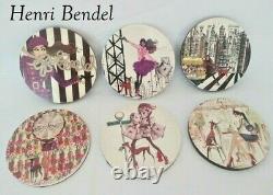Rare Henri Bendel New York Coaster Set of 6 Zenou Café Party Girl Whippet