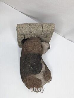 Rare Lou Rankin Concrete Dog & Rabbit Cement Sculpture Bookends, Signed 1998