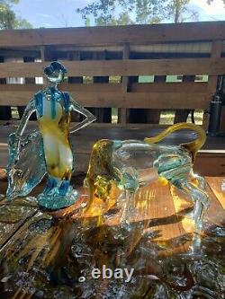 Rare SET Vintage MURANO Italy Art Glass BULL & Matador Toro MC FIGURINE 11& 8