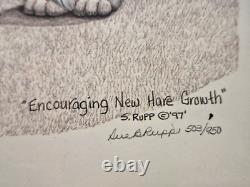 Rare Vintage Sue Rupp Hand Drawn Mother Rabbit and Child Proofs, set of 2, 1998s