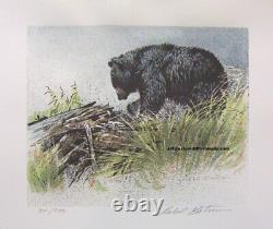Robert BATEMAN Black Bear Predator 3 Print art set original Hand Coloured