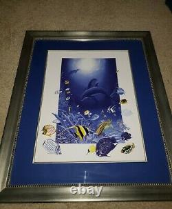 Robert Wyland Friends of the Sea Signed Framed Lithograph and Pin Set