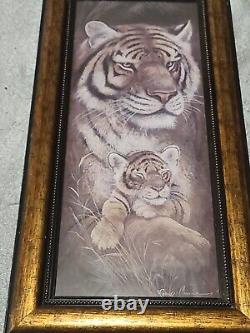 Ruane Manning Set of 2 Tiger/Elephant & Baby Framed Signed Print 12X24