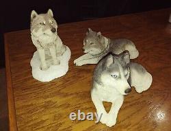 SANDRA BRUE SANDICAST set of 3 Sculptures Snow Wolfs 1994-1987 blue eyed Husky