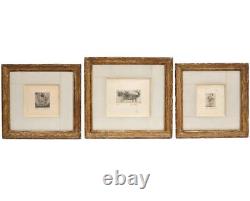 SET Mid Century FRENCH Framed BRIGETTE COUDRIAN Etchings PARIS 1956