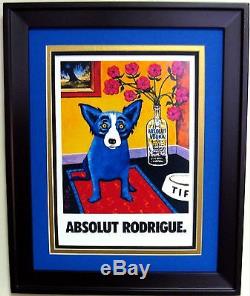 SET of 2 ABSOLUT VODKA BLUE DOG PRINT ADS by GEORGE RODRIGUE 13 x 16 ea