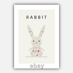 SET of 4 Nursery ART prints posters SPRING FOREST ANIMALS New Baby Decor picture