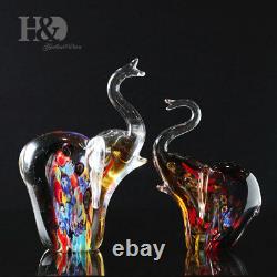 Set 2 Elephants Figurines Animals Hand Blown Glass Art Collectible Gift Decorate