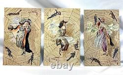 Set (3) Vincentini Artist Postcard Art Deco Ladies Little Men In Web -Rare UNP