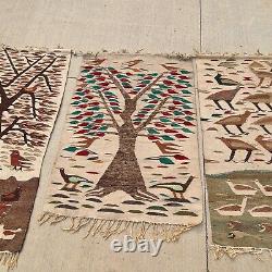 Set 3 Vintage South American Woven Wool Birds Tree Wall Hanging Tapestry Art