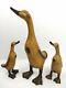 Set 3 Vintage Wood Grain Wooden Carved Goose Geese Ducks Birds Folk Art