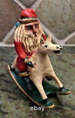 Set, 6 Rare Bill Jauquet Folk Art, Santa with Goose, Tiger, Reindeer, Sled, Zebra +