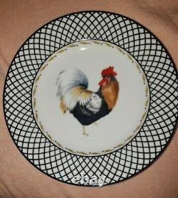 Set 8 Rare Vera Bradley Chanticleer Black White Rooster Andrea Sadek Plates
