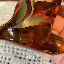 Set Of 2 Fenton Art Glass Amber Foxes, One Hand Painted Signed J Cutshaw