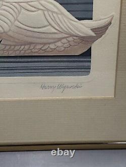 Set Of 2 Vintage Autographed Harry Wysocki Swan Birds Prints