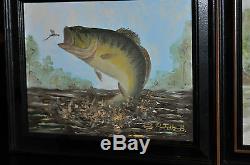 Set Of 3 Fish Paintings Rainbow Trout Bass by listed artist