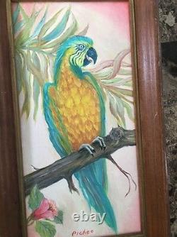 Set Of Oil Paintings Parrot Pirates Vintage Estate Signed
