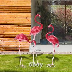 Set Pink Flamingo Bird Statue Garden Sculpture Freestanding Figurine Lawn Decor