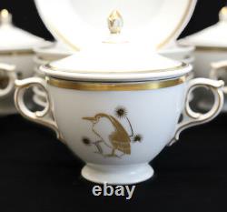 Set for 7 Royal Copenhagen Covered Cream Soup Cups and Saucers, Gold Animals