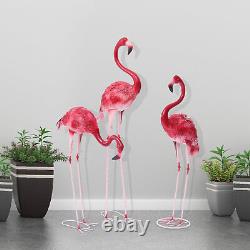 Set of 2/3 Garden Iron Flamingo Sculptures Layered Feathers Hand-welded Durable