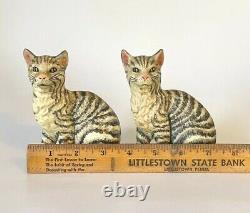 Set of 2 Vaillancourt Folk Art Chalkware Grey Cats Gorham 1987 VFA-53 Taiwan
