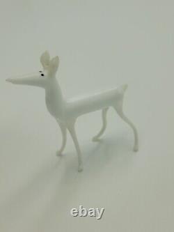Set of 2 Vintage Bimini White Blown Glass Deer Christmas Figurine Deer Germany
