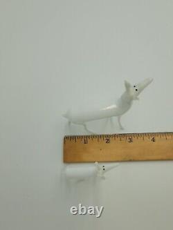 Set of 2 Vintage Bimini White Blown Glass Deer Christmas Figurine Deer Germany