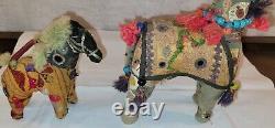 Set of 2 Vintage MCM Indian Handmade Rajasthan Fabric Patchwork Horse Folk Art