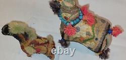 Set of 2 Vintage MCM Indian Handmade Rajasthan Fabric Patchwork Horse Folk Art