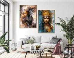 Set of 2 prints Indian Portrait Woman art Horse Print modern wall art oriental