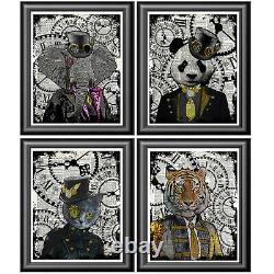 Set of 20 Art Prints on Dictionary Book Pages Steampunk Hipster Animals