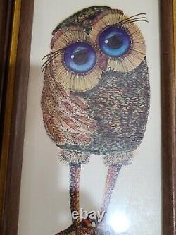 Set of 3 1970s Glenn Heath Big Eyes Owl Moppet Prints framed print