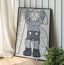 Set of 3 Gray And Blue Kaws Art pieces canvas wall home decor Portrait Gallery
